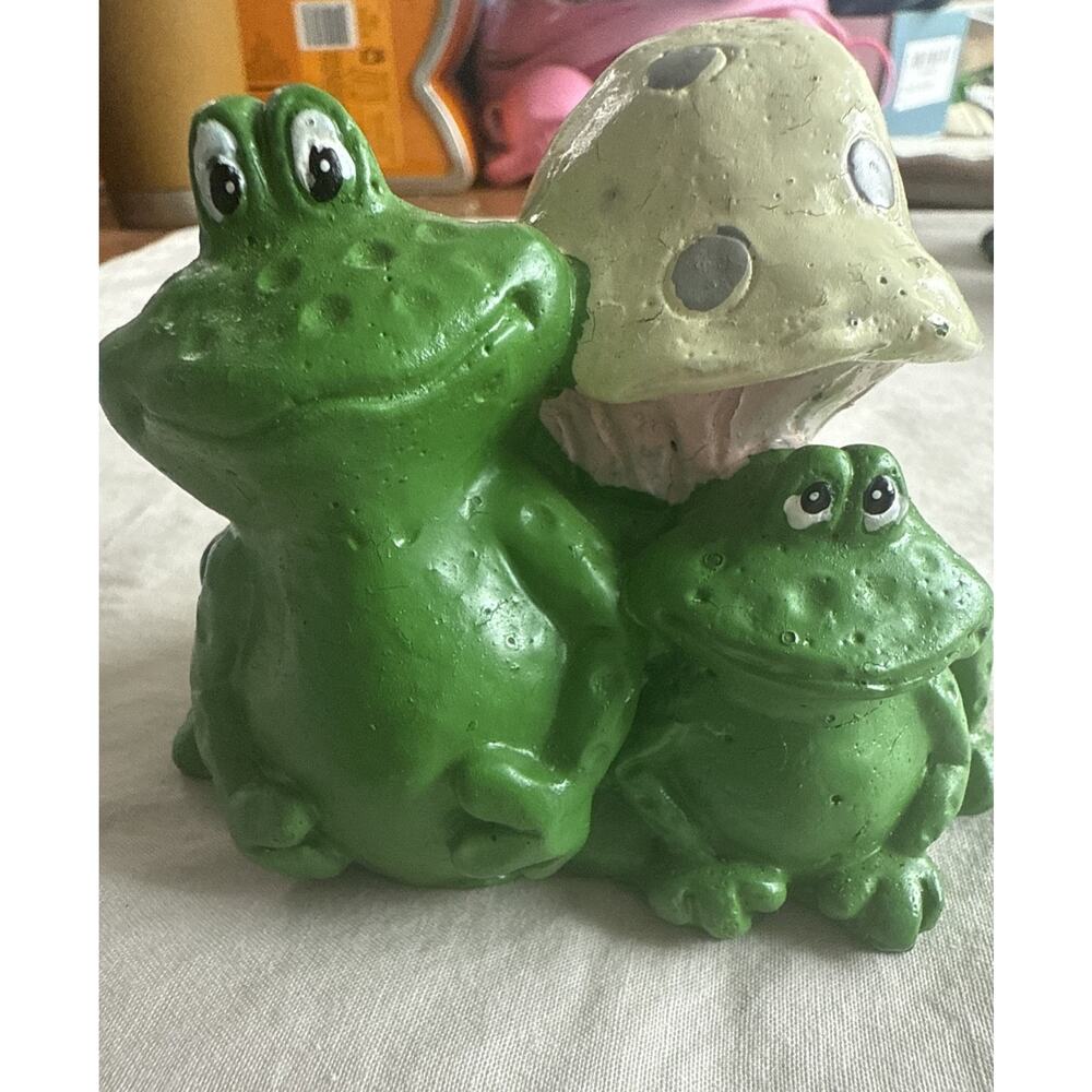 Hermitage Pottery Frog Pair w/ Mushroom Taper Hand Painted Vintage